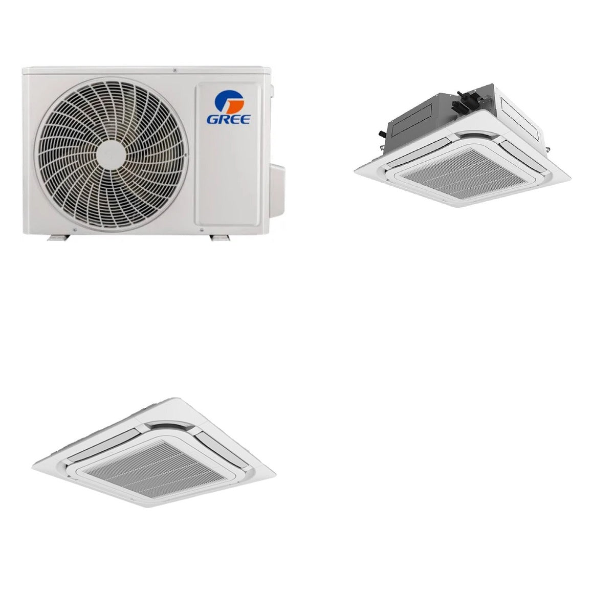 SAP12HP230V1R32AO-CAS12HP230V1R32AH-GREETF05-1 GREE Single-Zone SAP12HP230V1R-32AO+CAS12HP230V1R-32AH+GREETF05 - 12K BTU Ceiling Cassette Heat Pump System - R-32 - Image 1